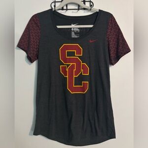 Nike Womens USC Logo Short Sleeve Athletic Cut‎ Medium Crew Neck Gray Red Tee